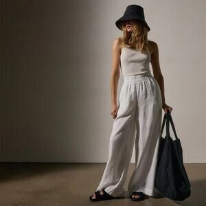 James Perse White Lightweight Linen Wide Leg Pants Pull On Size XS High Rise
